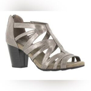 Easy Street Amaze Block Heel Sandals in Pewter Metallic - Size 8.5